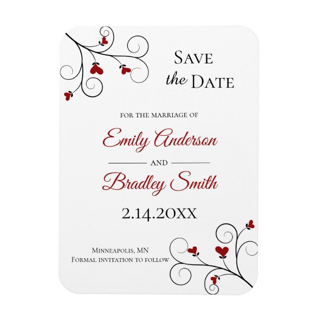 Liebe wächst | Red Hearts Wedding Save the Date Magnet (Vertikal)