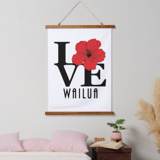 LIEBE Wailua Hawaii Roter Hibiskus Wandteppich Mit Holzrahmen