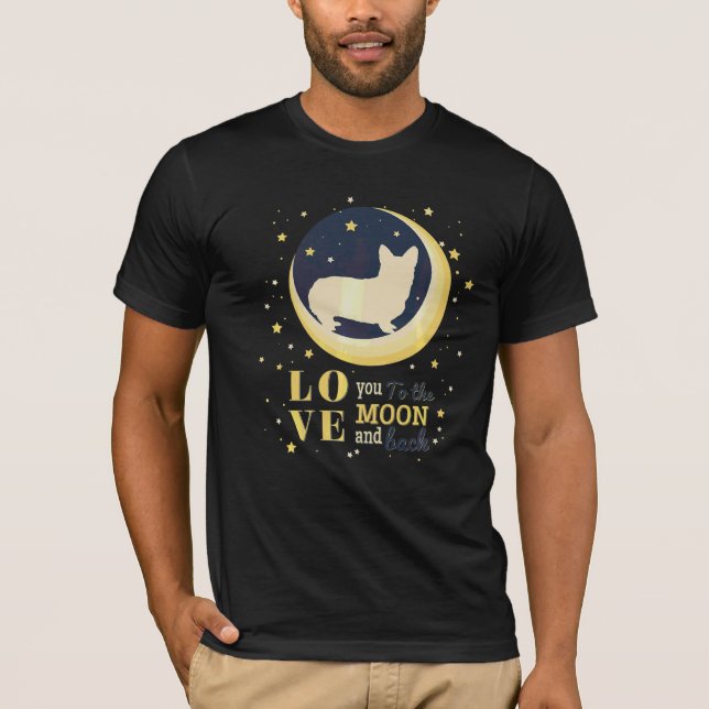 Liebe Walisischer Korgi Hund zum Mond T-Shirt (Vorderseite)
