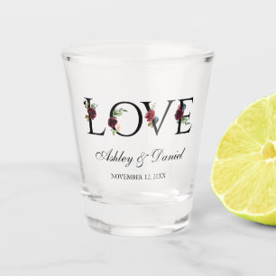 Liebe Watercolor Floral Burgundy Blue Wedding Schnapsglas