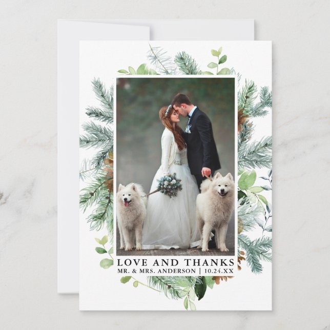 Liebe Watercolor Greenery Pine Dankeskarte (Vorderseite)