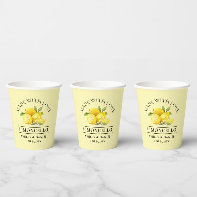 Liebe Watercolor Lemons Wedding Limoncello Pappbecher (Multi)