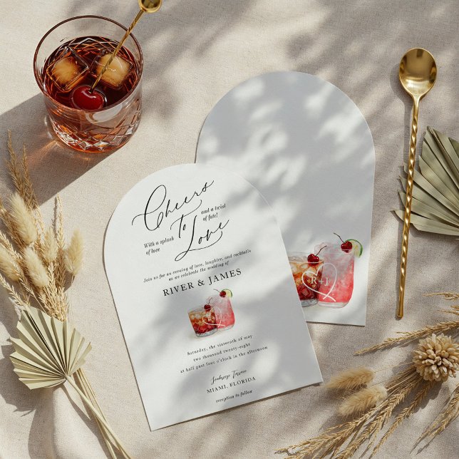 Liebe Watercolor Paares Cocktail Hochzeit Einladung (Cheers to Love Watercolor Couples Cocktail Wedding Invitation)