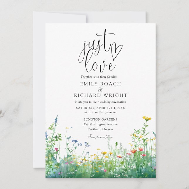 Liebe Watercolor Wildblumen QR-Code Hochzeit Einladung (Vorderseite)