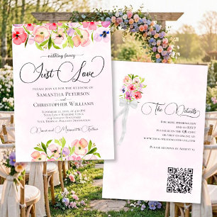 Liebe Watercolor Wildblumen QR Code Hochzeit Einladung