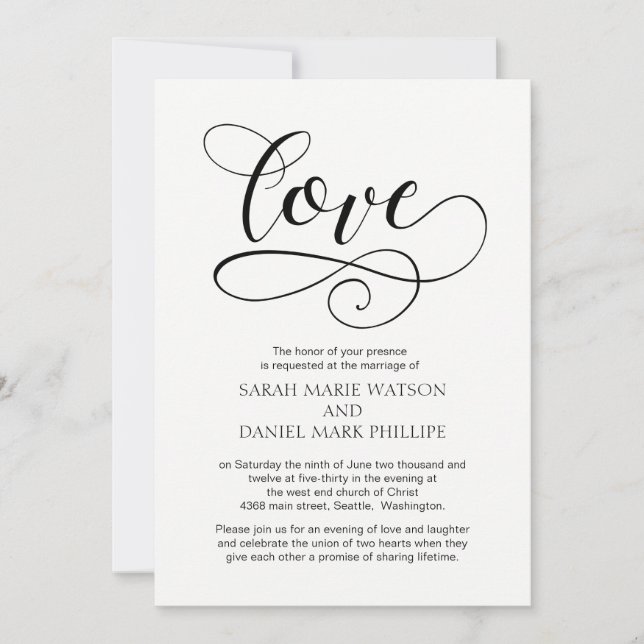 Liebe Wedding Typografie Elegante Script-Einladung Einladung (Vorderseite)