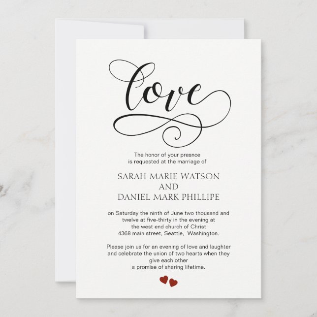 Liebe Wedding Typografie Elegante Script-Einladung Einladung (Vorderseite)