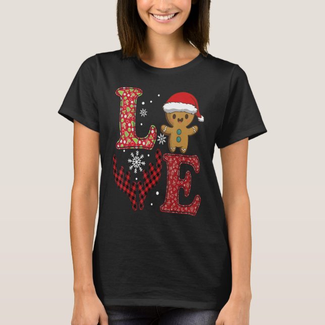 Liebe Weihnachten 2022 Buffalo Kariert Gingerbread T-Shirt (Vorderseite)