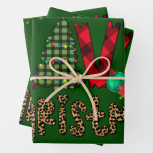 Liebe Weihnachten in Mustern und Leopard Print Geschenkpapier Set