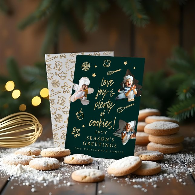 Liebe Weihnachtskekse Weihnachtsgebäck Fotos backe Feiertagskarte (Love Joy Christmas Cookies Family Baking Photos Holiday Card)