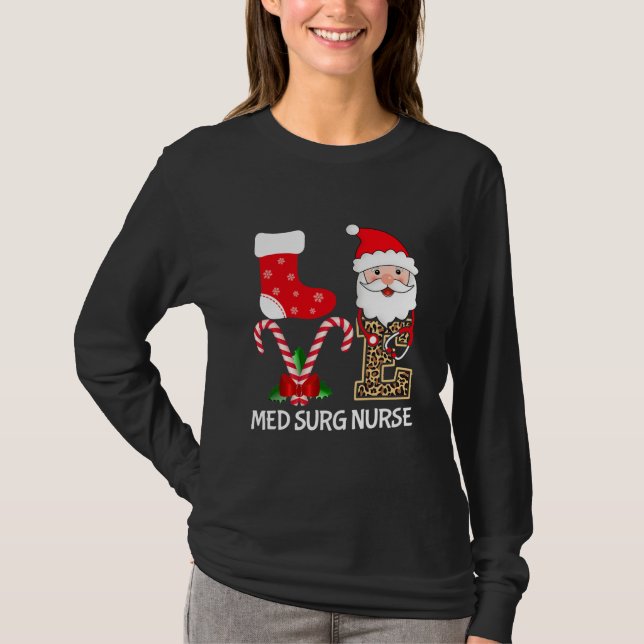 Liebe Weihnachtsmannmütze Stethoscope Med Surg Leo T-Shirt (Vorderseite)