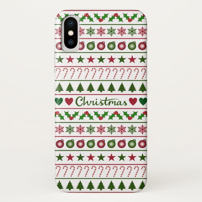 Liebe-Weihnachtsmotiv-Muster-Grün-weißes Rot Case-Mate iPhone Hülle (Rückseite)