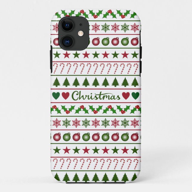 Liebe-Weihnachtsmotiv-Muster-Grün-weißes Rot Case-Mate iPhone Hülle (Rückseite)
