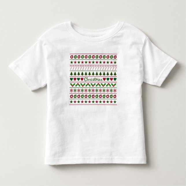 Liebe-Weihnachtsmotiv-Muster-Grün-weißes Rot Kleinkind T-shirt (Vorderseite)