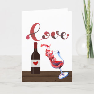 Liebe Weinglas und Flasche Valentinstag Feiertagskarte