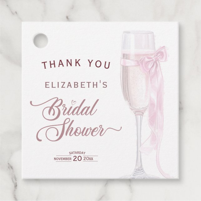 Liebe  Weingläser Bow Krawatte Brautparty Geschenkanhänger (Vorderseite)