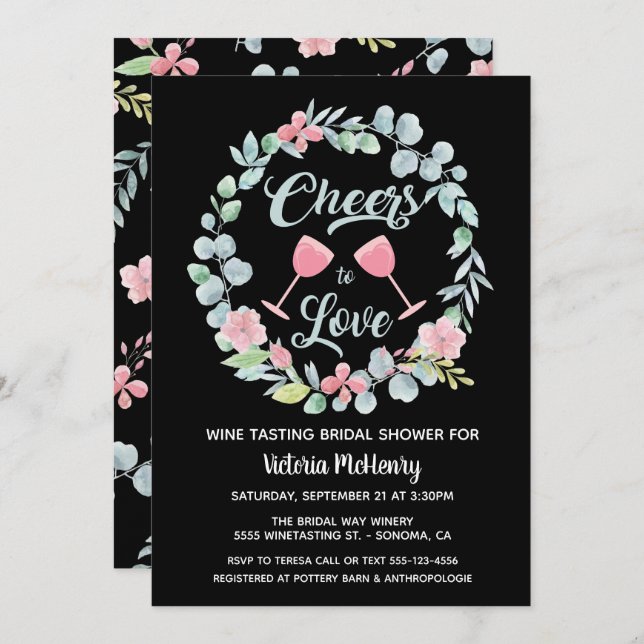 Liebe Weinverkostung Brautparty lädt ein Einladung (Vorne/Hinten)