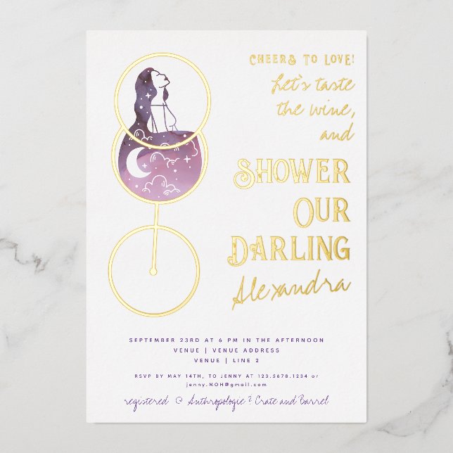 Liebe Weinverkostung Elegantes Brautparty Folieneinladung (Vorderseite)