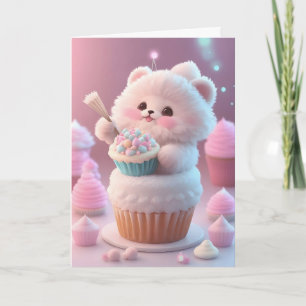 Liebe weiße Kätzchen-Partyhut-Cupcakes Blank Karte