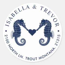 Liebe | Weiße Rücksendeadresse mit zwei Seepferden Runder Aufkleber