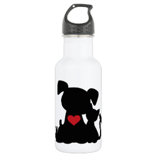 Liebe Welpe und Kitten Silhouette Edelstahlflasche