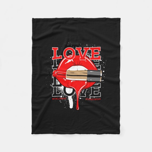 Liebe weltweit Streetwear Lips Vintage Mode Fleecedecke (Vorderseite)