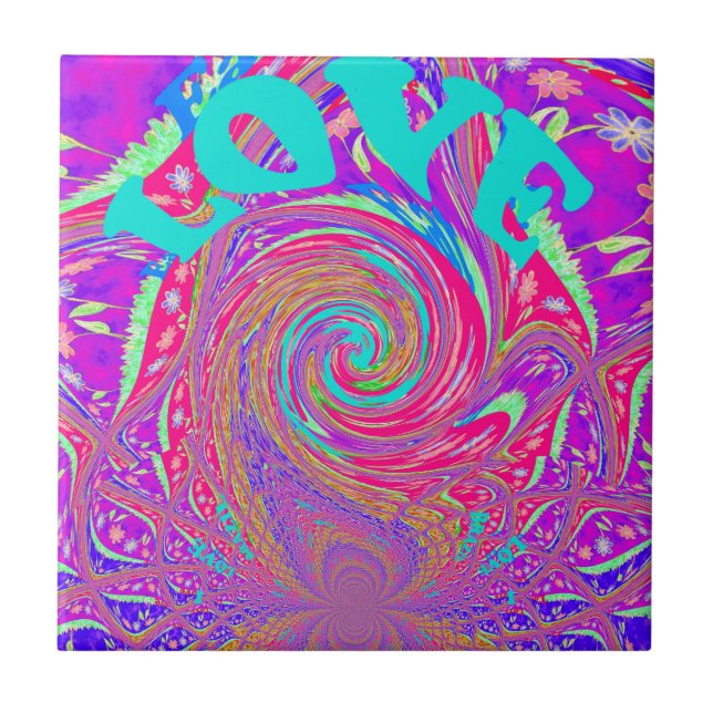 Liebe Whirlpool faszinierend Cyan Text Art Graphic Fliese (Vorderseite)