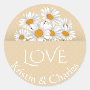 Liebe White Daisies Tan Polka Dot Personalisiert Runder Aufkleber