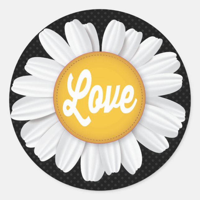 Liebe White Daisy Blume Black Floral Sticker (Vorderseite)