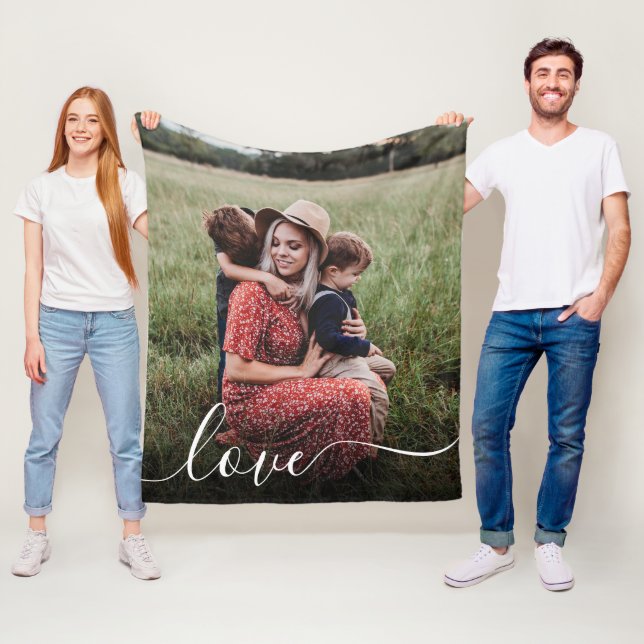 Liebe White Script Foto Overlay Fleecedecke (Beispiel)
