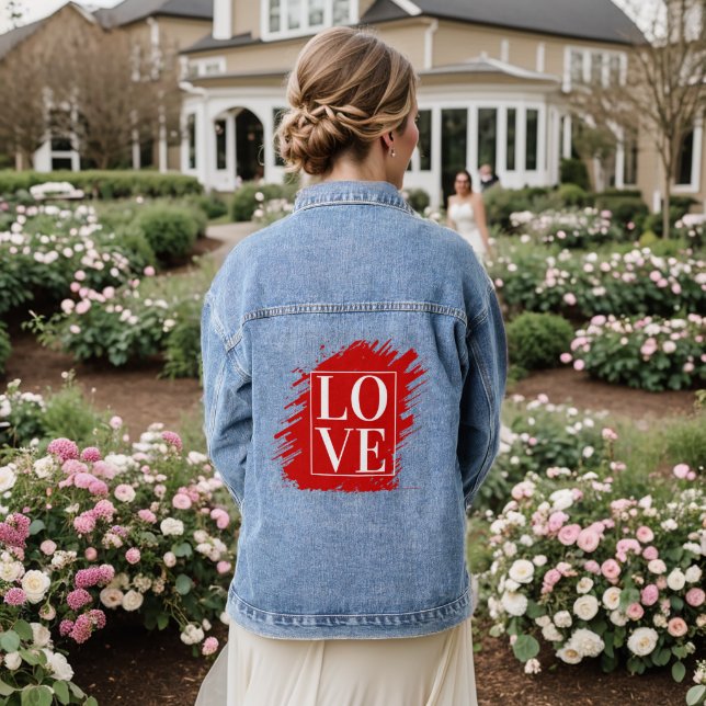 LIEBE WHITE TYPOGRAPHY RED ART JEANSJACKE (Hochzeit Rückseite)