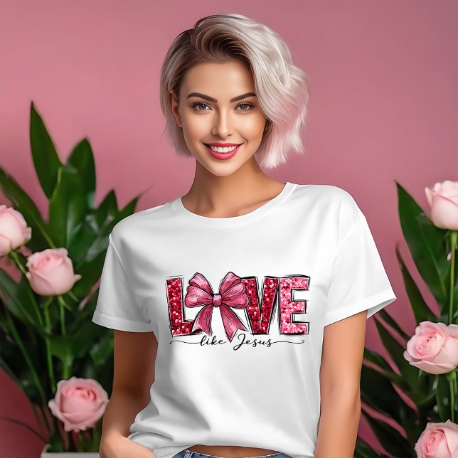 Liebe wie Jesus Coquette Ästhetik Rosa Weiß T-Shirt (Von Creator hochgeladen)