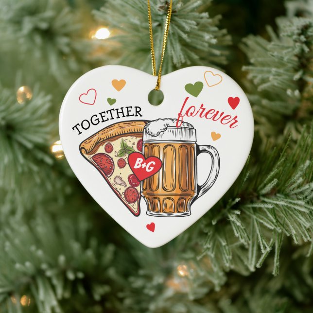 Liebe wie Pizza und Bierehe Keramik Ornament (Baum)