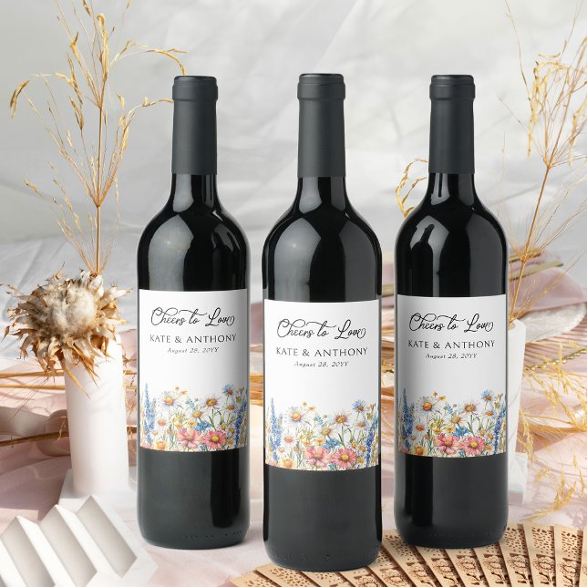Liebe Wildblume Hochzeit Weinetikett (Wine labels from Country Wildflower Wedding Collection by Darling & May)