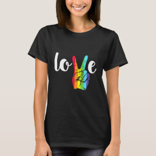 Liebe Win Rainbow Peace Sign Lesbian Gay Lgbtq Fla T-Shirt