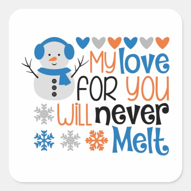 Liebe Winter Snowman Hearts Snow Wintry Square Sti Quadratischer Aufkleber (Vorderseite)