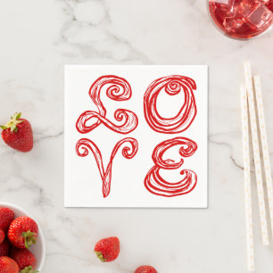 LIEBE Word Art Fabric Schriftart Rote Buchstaben Serviette
