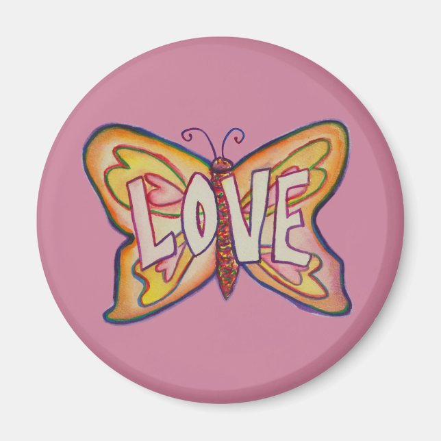 Liebe Word Art Pink Butterfly Custom Kühlschrankma Magnet (Vorne)