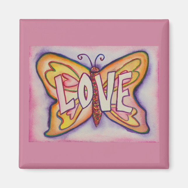 Liebe Word Art Pink Butterfly Custom Kühlschrankma Magnet (Vorne)