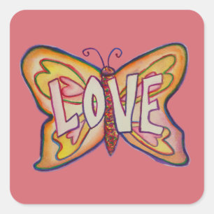 Liebe Word Art Pink Butterfly Decal Sticker