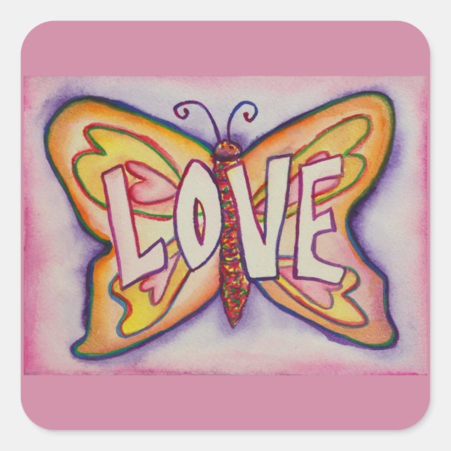 Liebe Word Art Pink Butterfly Sticker Sticker Deck (Vorderseite)