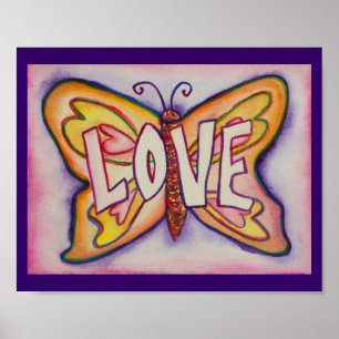Liebe Word Pink Butterfly Artwork Poster druckt