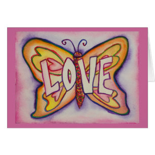 Liebe Word Pink Butterfly Gruß oder Mitteilungskar