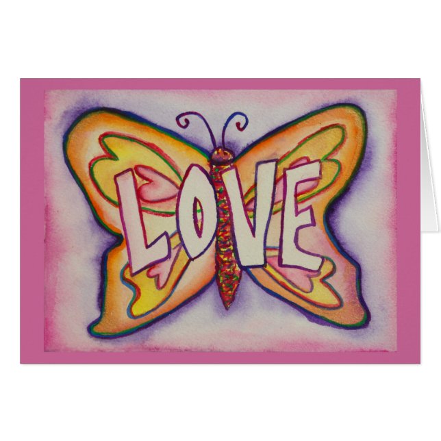 Liebe Word Pink Butterfly Gruß oder Mitteilungskar (Vorderseite (Horizontal))