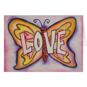 Liebe Word Pink Butterfly Gruß oder Mitteilungskar