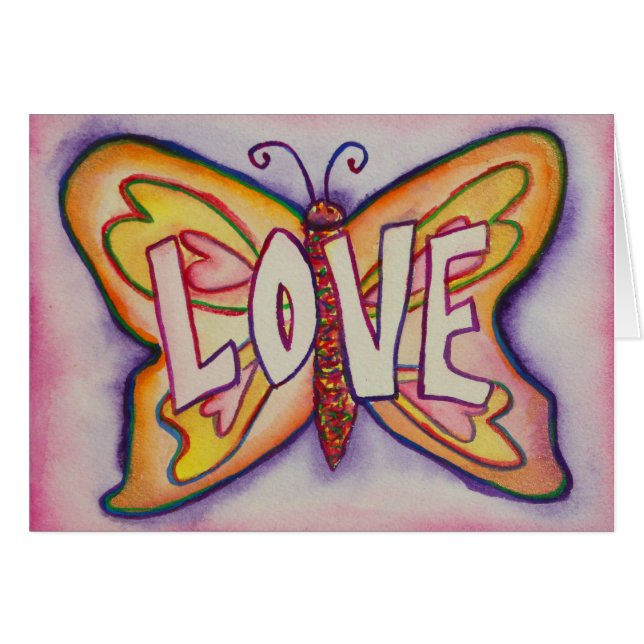 Liebe Word Pink Butterfly Gruß oder Mitteilungskar (Vorderseite (Horizontal))