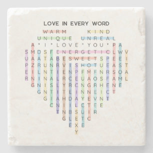 Liebe Word Quest - Heart Puzzle - Ich Liebe Sie Steinuntersetzer