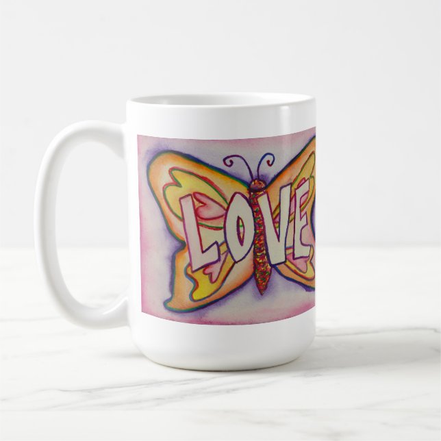 Liebe Word Rosa Schmetterling Art Kaffeemaschine o Tasse (Links)