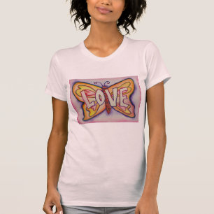 Liebe Word Rosa Schmetterling Maßgeschneiderte Art T-Shirt