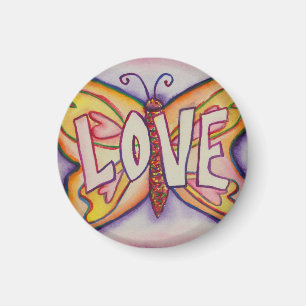Liebe Word Rosa Schmetterlingspainting benutzerdef Magnet